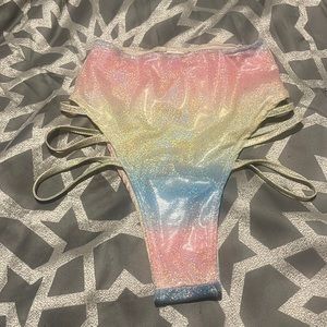 Pastel ombré shimmer strappy high waist rave bottoms